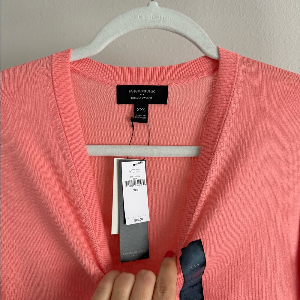 Banana Republic Forever Sweater Neck Cardigan NWT XXS Pink/coral Preppy Coquette - Picture 2 of 3
